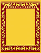Bold Crimson Camel Bordered Yellow Graphic Rug