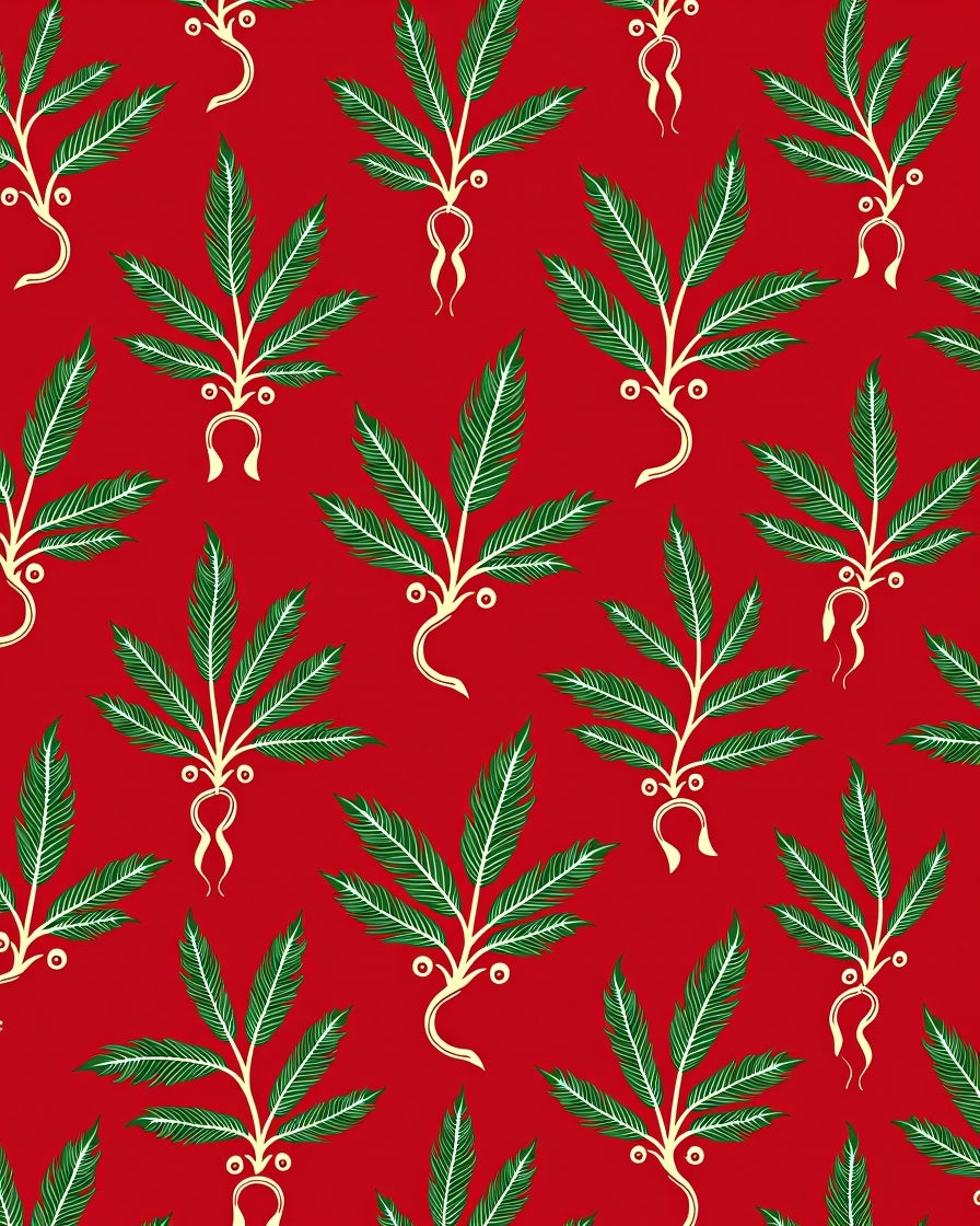 Crimson Palm Frond Botanical Rug
