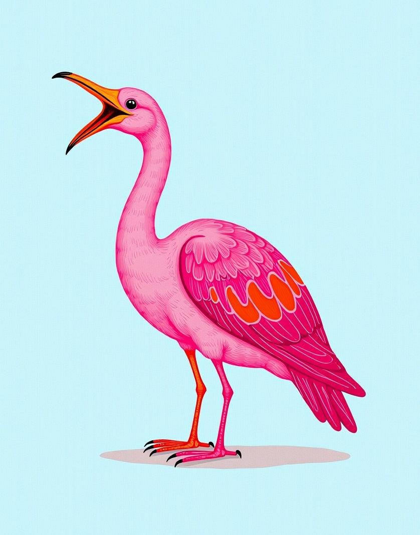 Radiant Pink Exotic Bird Illustration Rug