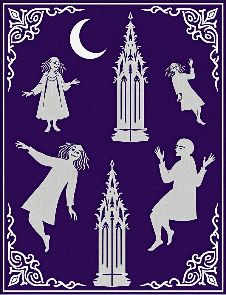 Gothic Spooky Figures Moon Crescent Rug