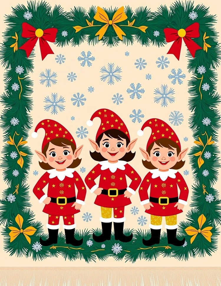Festive Red Elves Snowfall Garland Rug