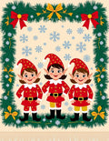 Festive Red Elves Snowfall Garland Rug