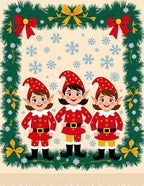 Festive Red Elves Snowfall Garland Rug