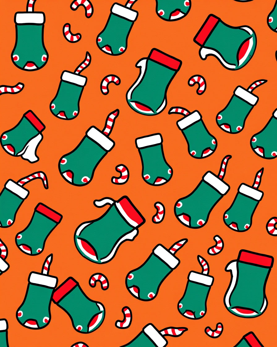 Orange Green Red Stocking Candy Cane Collection Rug