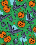 Whimsical Halloween Pumpkins Flying Birds Rug