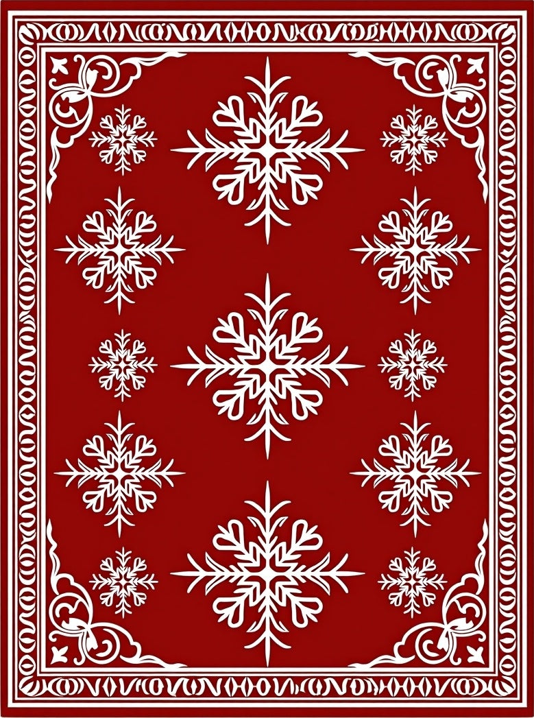 Festive Red Snowflake Cluster Rug