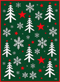 Festive Green Christmas Tree Snowflakes Stars Rug