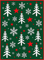 Festive Green Christmas Tree Snowflakes Stars Rug