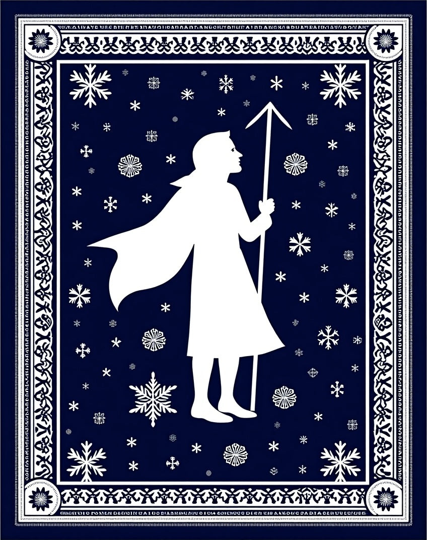 Deep Blue Snowfall Silhouette Rug