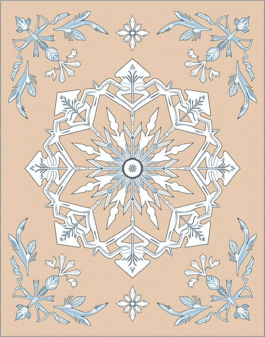 Serene Blue Ice Snowflake Mandalas Rug