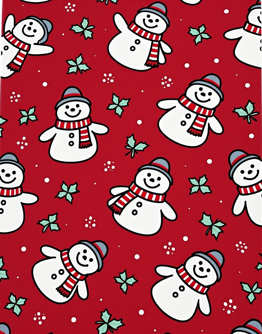 Festive Red Snowman Holly Sprig Rug