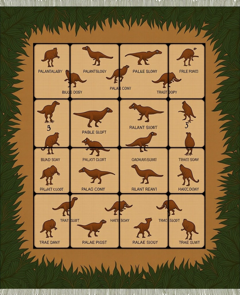 Dinosaur Chart Brown Botanical Border Rug