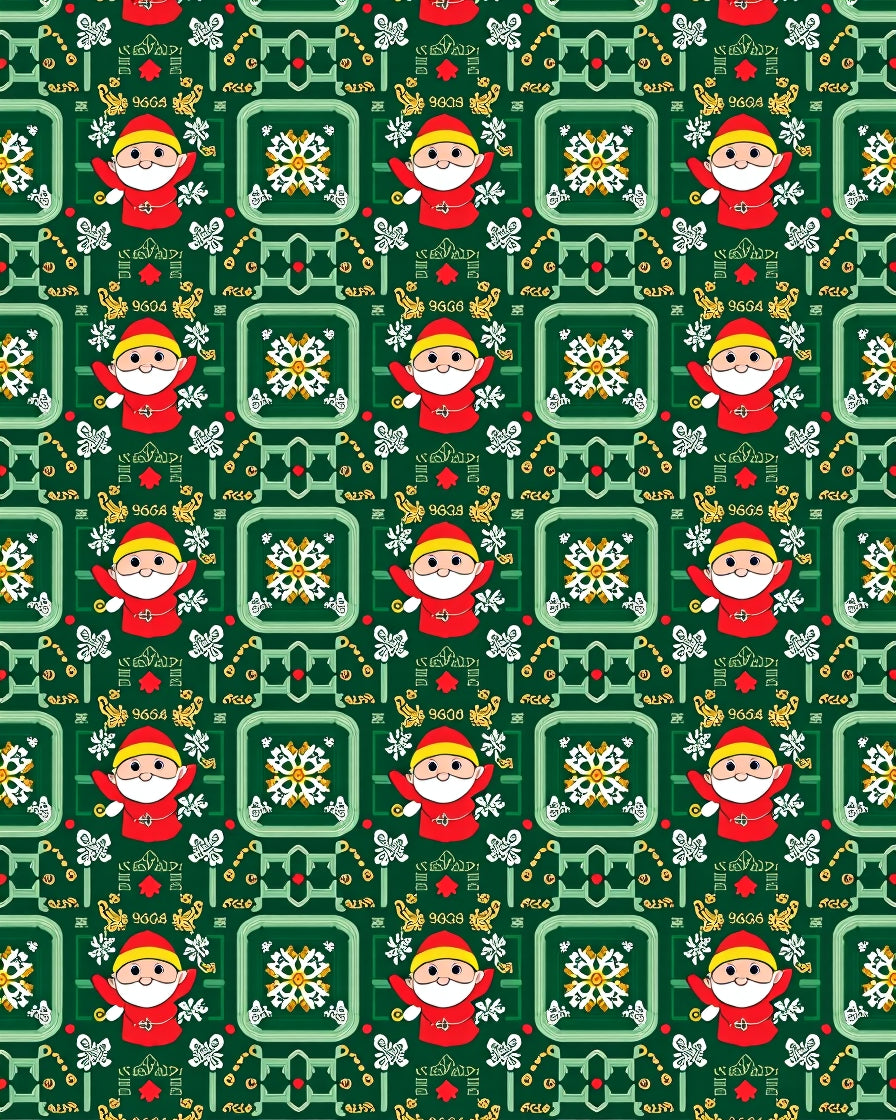Festive Red Santa Green Ornament Rug