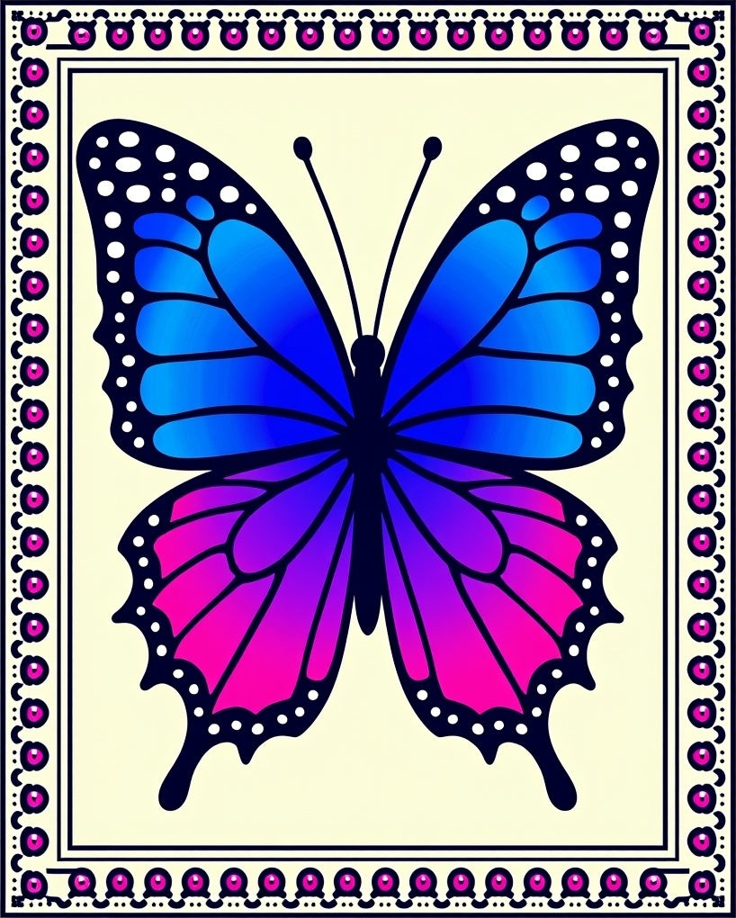 Vibrant Blue Purple Butterfly Border Rug