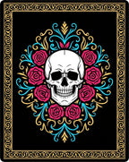 Skull Rose Black Gold Ornament Rug