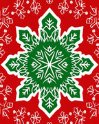 Festive Red Green Snowflake Mandala Rug