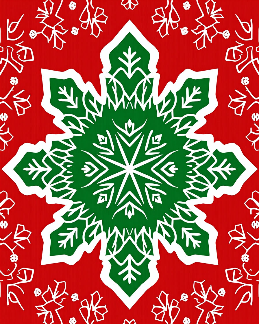 Festive Red Green Snowflake Mandala Rug