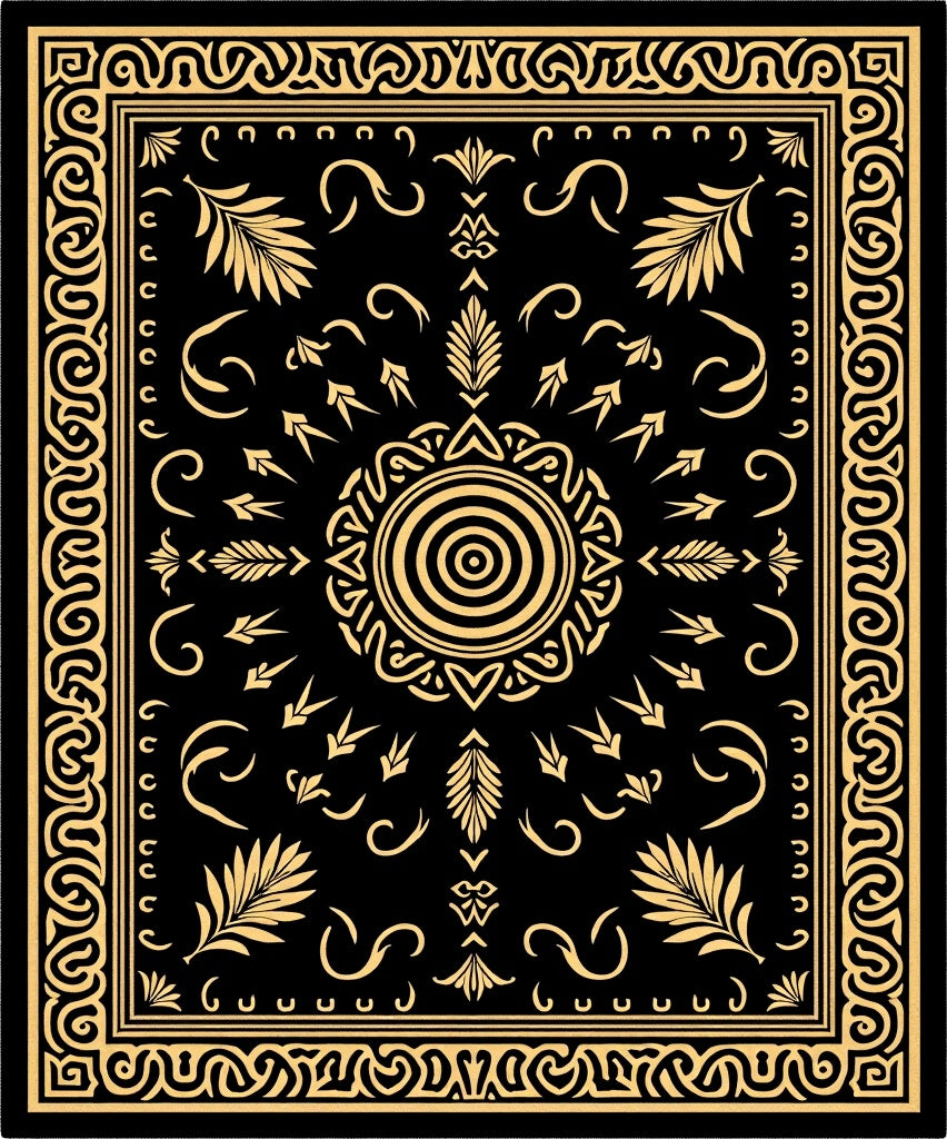 Golden Sun Black Ornate Medallion Rug