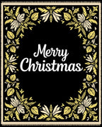 Black Floral Merry Christmas Accent Rug