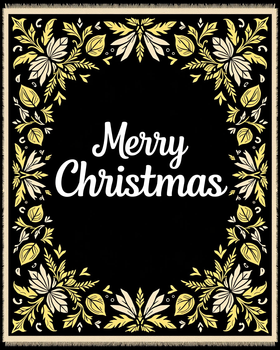 Black Floral Merry Christmas Accent Rug