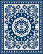 Classic Blue Floral Medallion Arrangement Rug