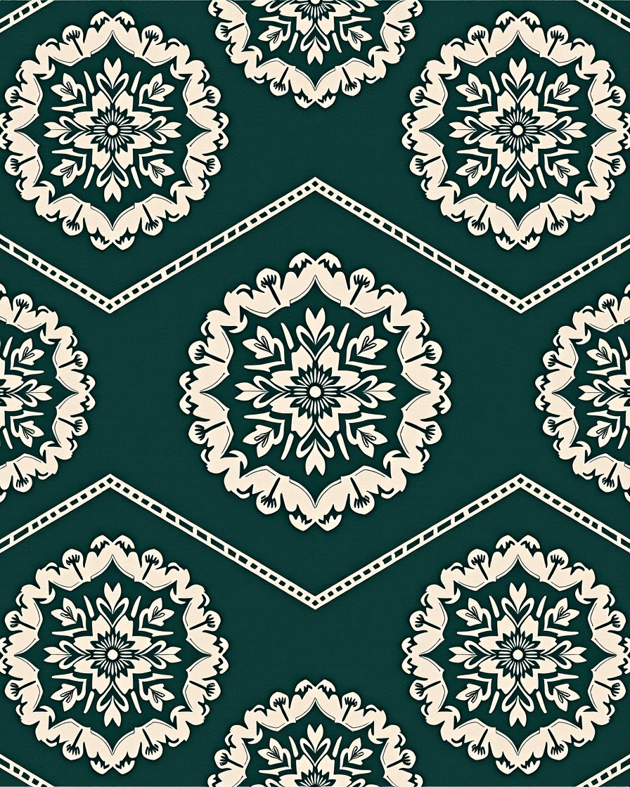 Deep Teal Medallion Zigzag Rug