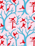 Red Birds Blue Trees Pink Background Rug