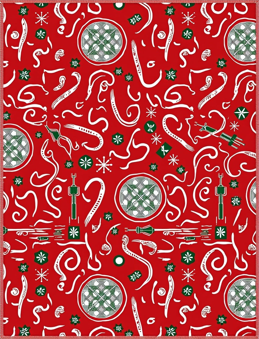 Red White Green Whimsical Festive Medallions Rug