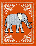 Orange Gray Elephant Scrollwork Border Rug