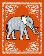 Orange Gray Elephant Scrollwork Border Rug