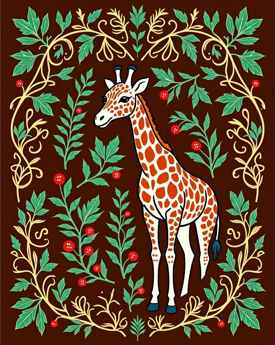 Whimsical Giraffe Floral Garden Rug