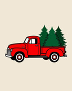 Red Vintage Pickup Christmas Tree Truck Rug