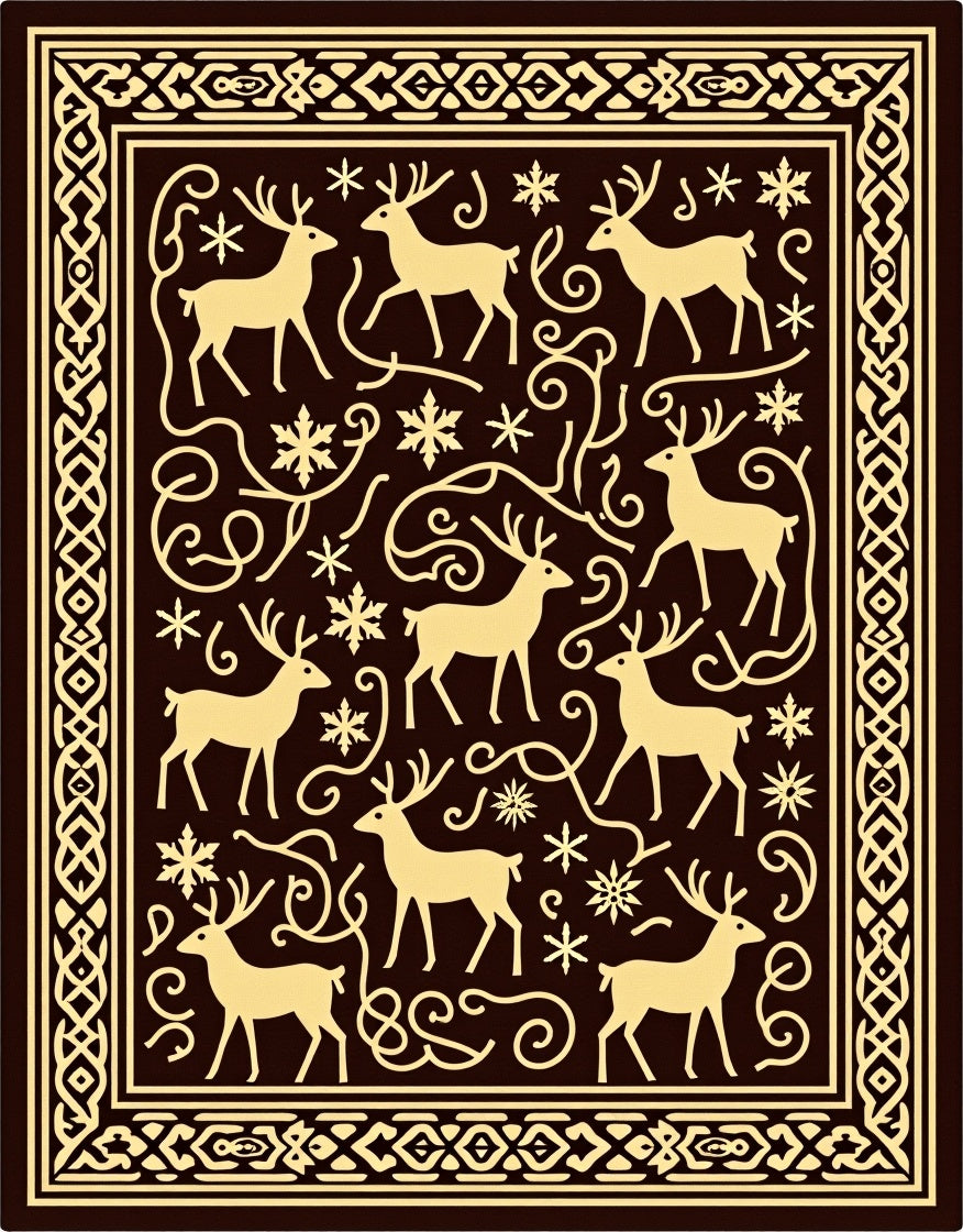 Golden Deer Snowflake Border Rug