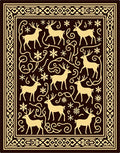 Golden Deer Snowflake Border Rug
