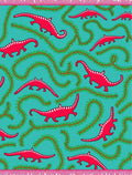 Red Dinosaurs With Green Vines Rug