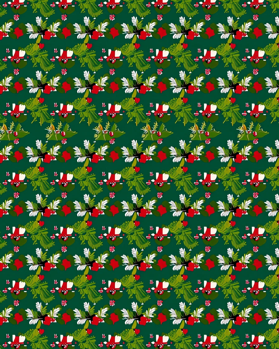 Emerald Green Red White Floral Garland Rug