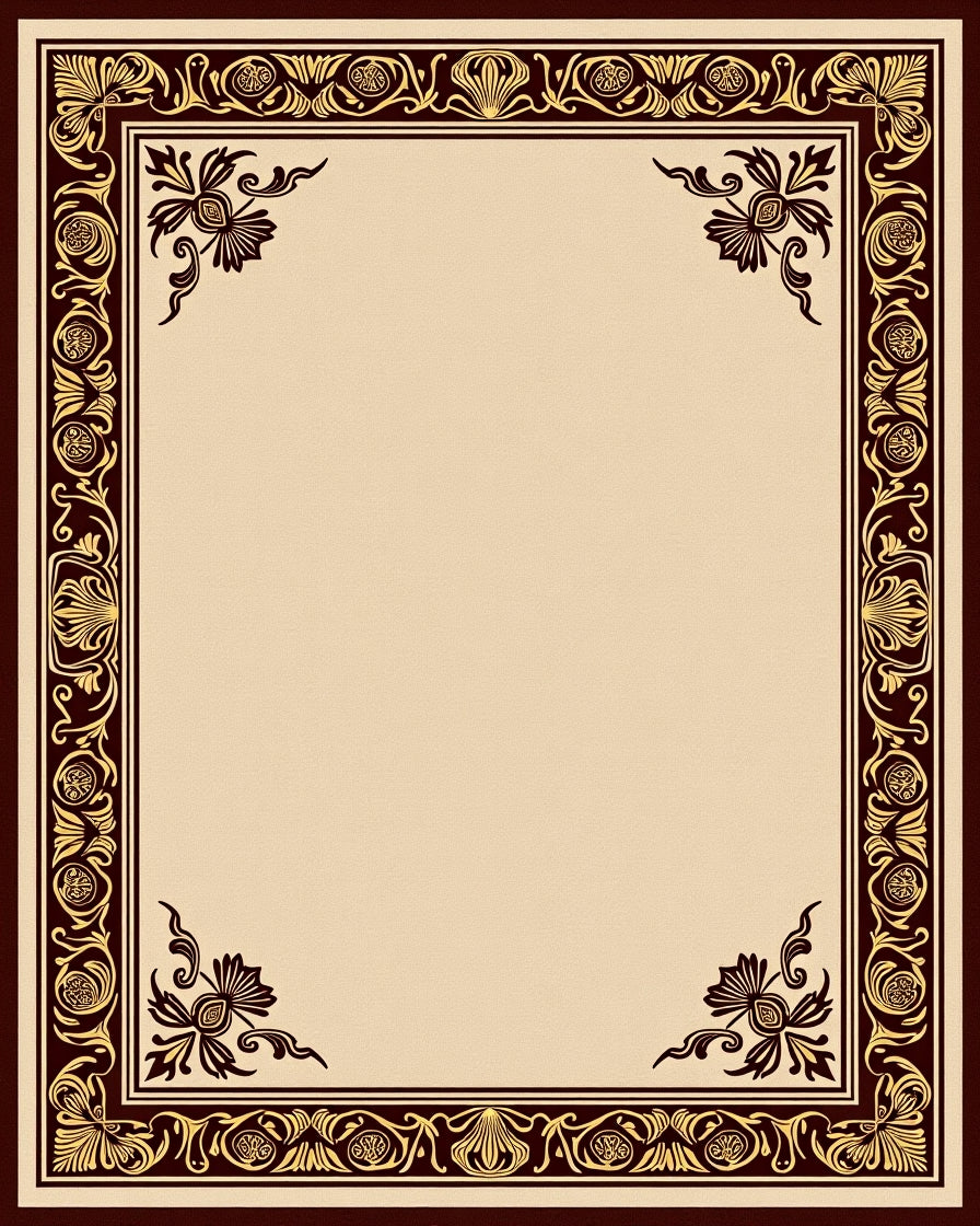Ornate Burgundy Gold Floral Border Rug