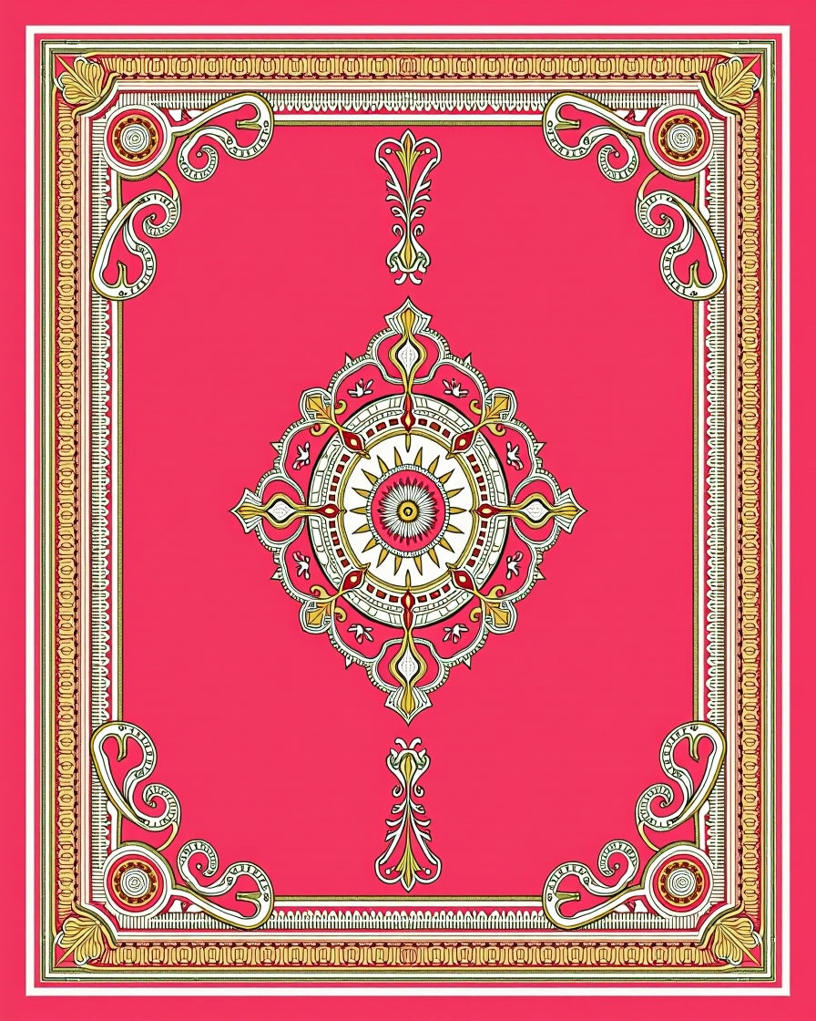 Vibrant Red Rococo Medallion Rug