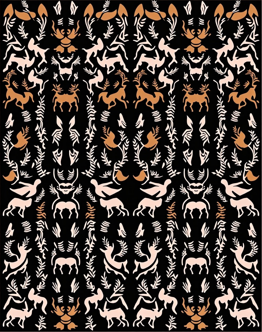 Rustic Deer and Foliage Black Rug