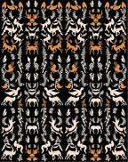 Rustic Deer and Foliage Black Rug