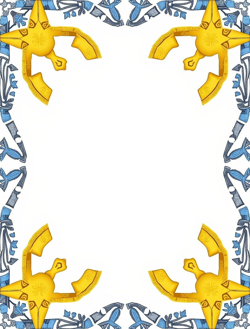 Golden Blue Celestial Star Border Rug