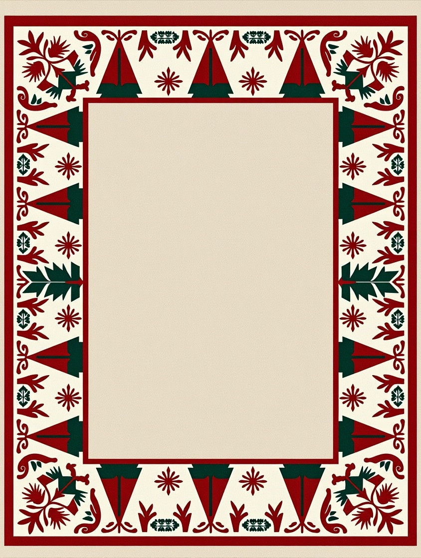 Crimson Evergreen Folk Art Border Rug