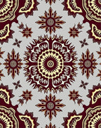 Crimson Golden Sunburst Mandala Repeating Rug