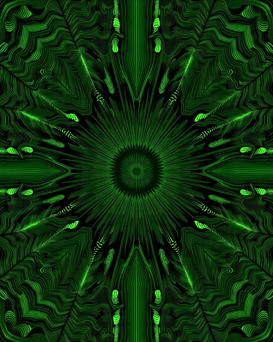 Vibrant Neon Green Abstract Radial Rug