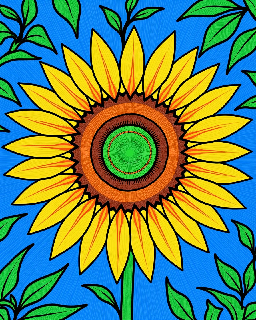 Vibrant Yellow Sunflower Blue Garden Rug
