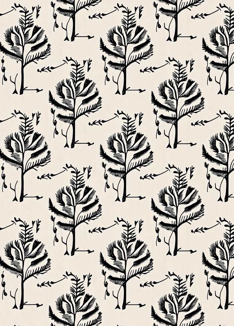 Black Tree Botanical Cream Textile Rug