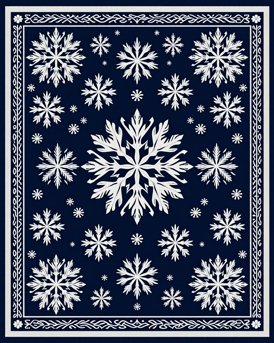 Navy White Snowflake Scatter Round Rug