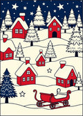 Red Village Snow Scene Sleigh Stars Rug