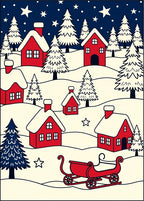 Red Village Snow Scene Sleigh Stars Rug