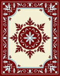 Crimson Leaf Medallion Ivory Border Rug